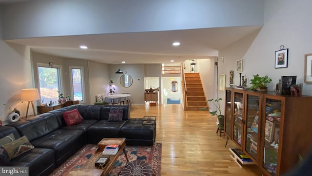 living room with light wood-type flooring