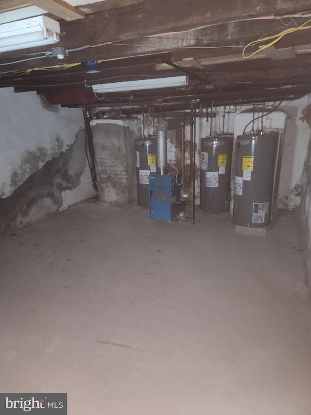 basement featuring water heater