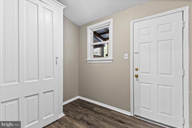 interior space with dark wood-type flooring