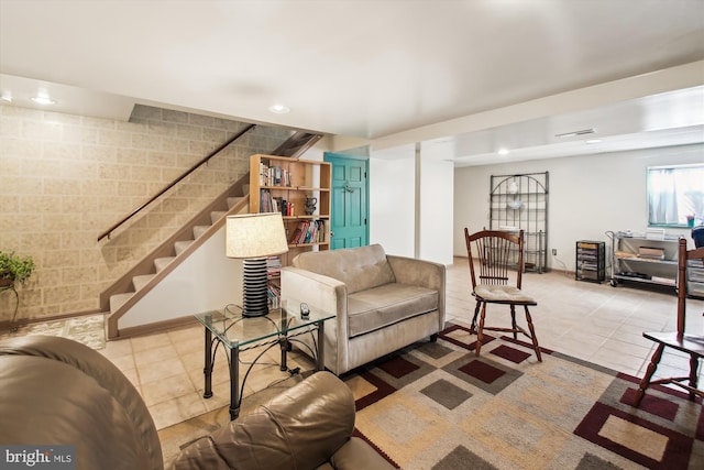 living room featuring light tile patterned floors