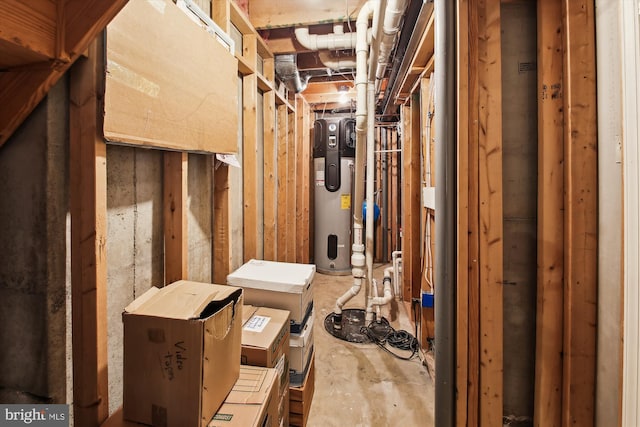 basement featuring heat pump water heater