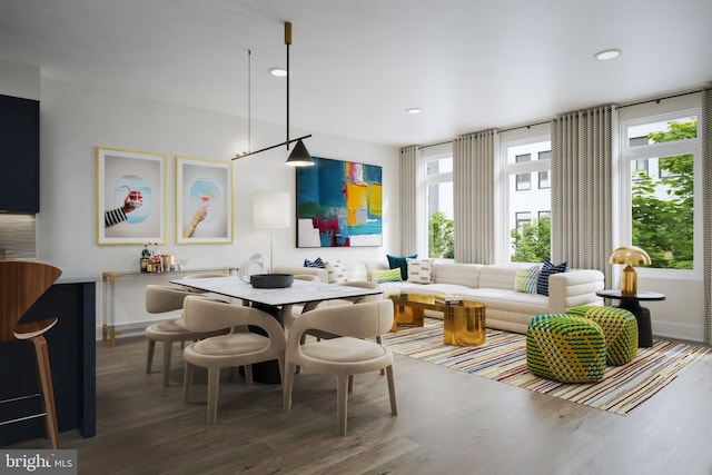 dining area with dark hardwood / wood-style flooring