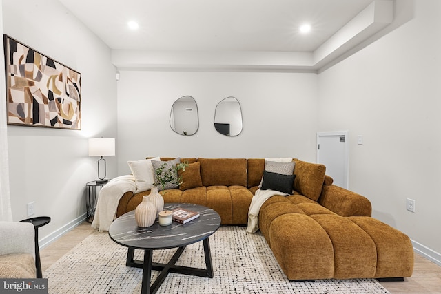 living room with light hardwood / wood-style flooring