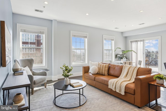 living room featuring light wood-type flooring