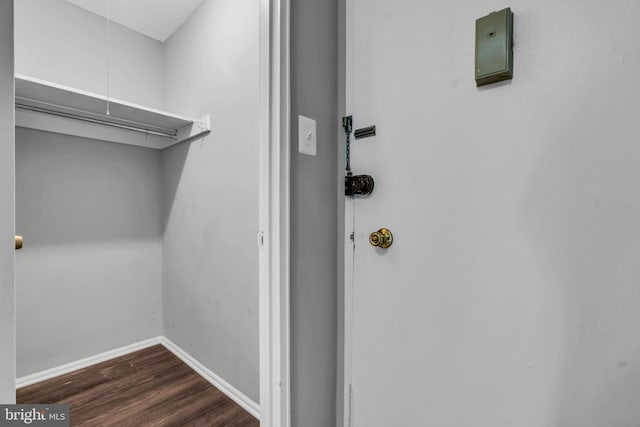 interior space with dark hardwood / wood-style flooring