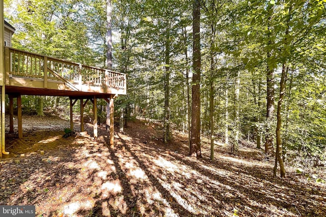 view of yard featuring a wooden deck