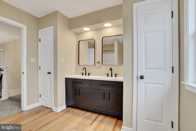 bathroom featuring vanity and wood-type flooring