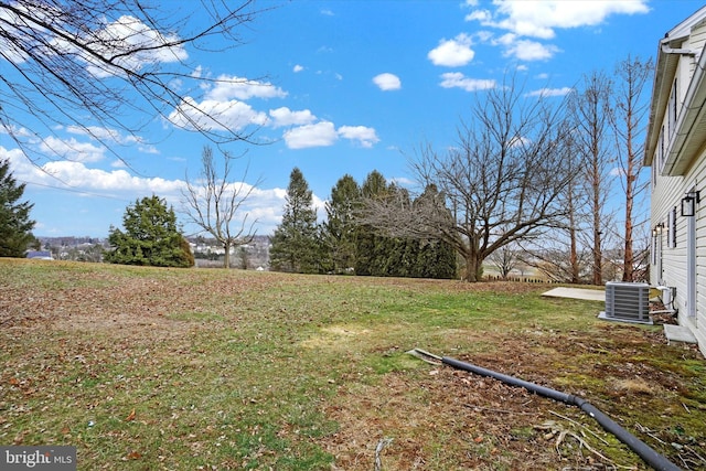 view of yard featuring central air condition unit