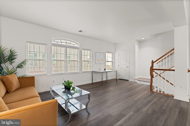 living room featuring dark hardwood / wood-style flooring