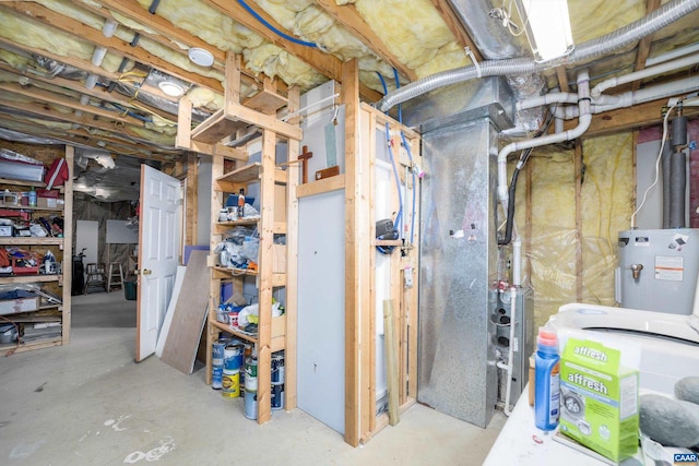 basement featuring electric water heater