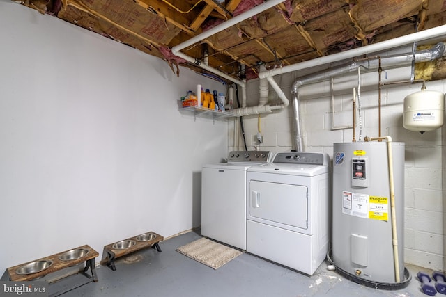 laundry room featuring washing machine and dryer and water heater