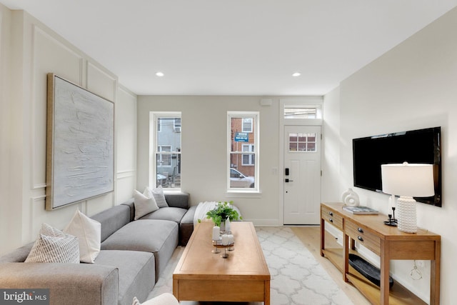 living room featuring light wood-type flooring