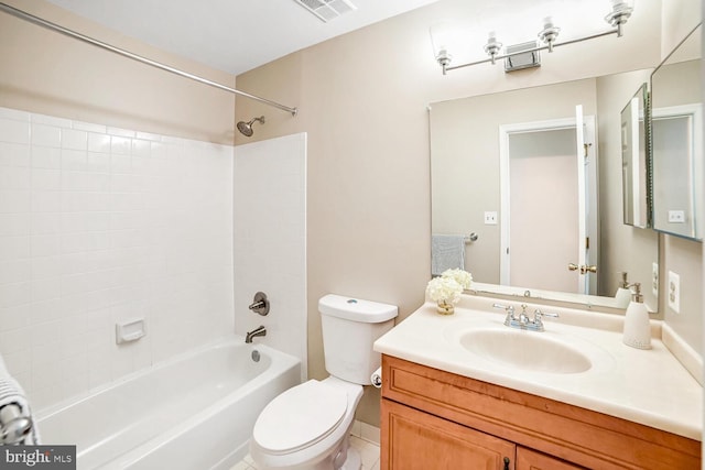 full bathroom with vanity, toilet, and washtub / shower combination