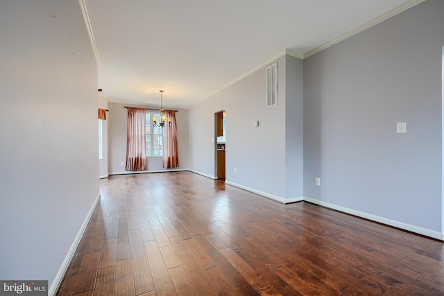34 Broadbridge Rd, Rosedale, MD 21237 - spare room with a chandelier, dark wood finished floors, and ornamental molding