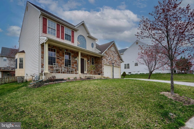 34 Broadbridge Rd, Rosedale, MD 21237 - view of front of property featuring a porch, stone siding, and a garage