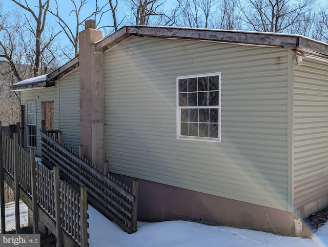 view of snow covered exterior