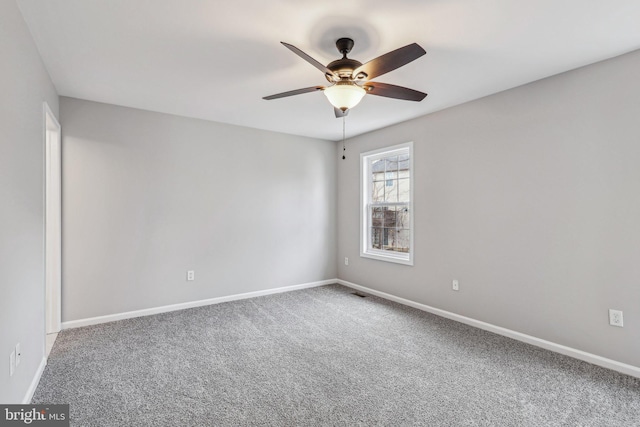 empty room featuring carpet floors and ceiling fan