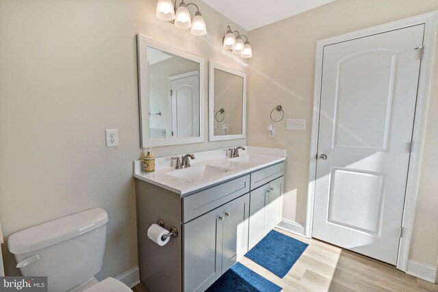 bathroom featuring hardwood / wood-style flooring, vanity, and toilet