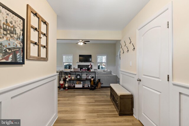 corridor with light hardwood / wood-style flooring