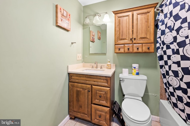 full bathroom with tile patterned floors, vanity, toilet, and shower / tub combo