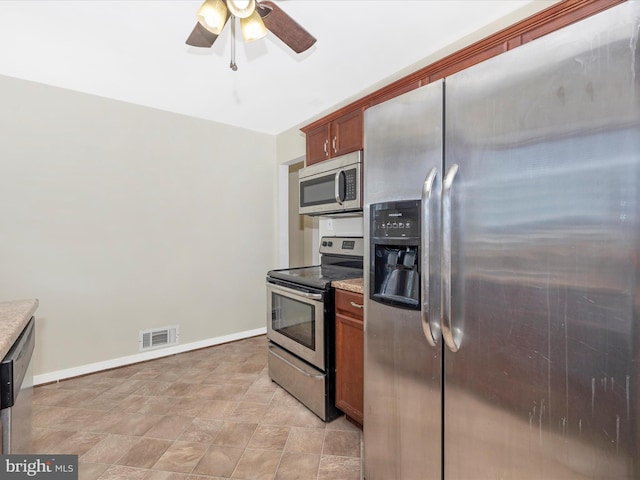 kitchen featuring ceiling fan and appliances with stainless steel finishes