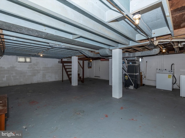 basement featuring heating unit