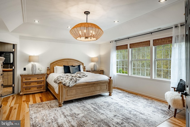 19 Longwood Ln, Newark, DE 19711 - bedroom with light wood-style floors, recessed lighting, and a chandelier