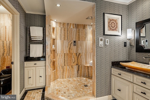 19 Longwood Ln, Newark, DE 19711 - full bathroom featuring vanity, ornamental molding, and tiled shower