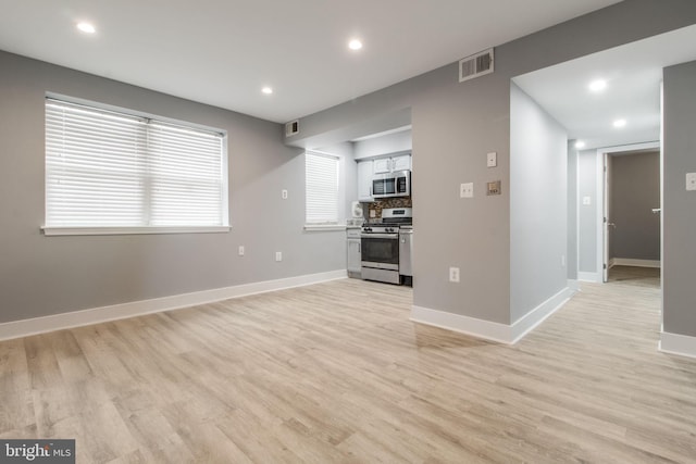 unfurnished living room featuring light hardwood / wood-style flooring