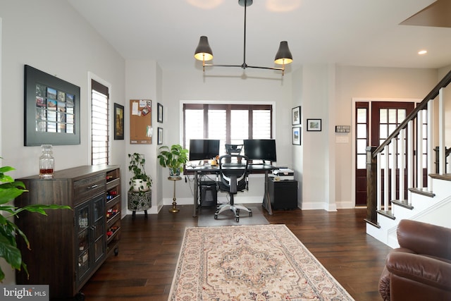 office space featuring dark hardwood / wood-style floors