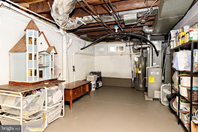 basement featuring gas water heater