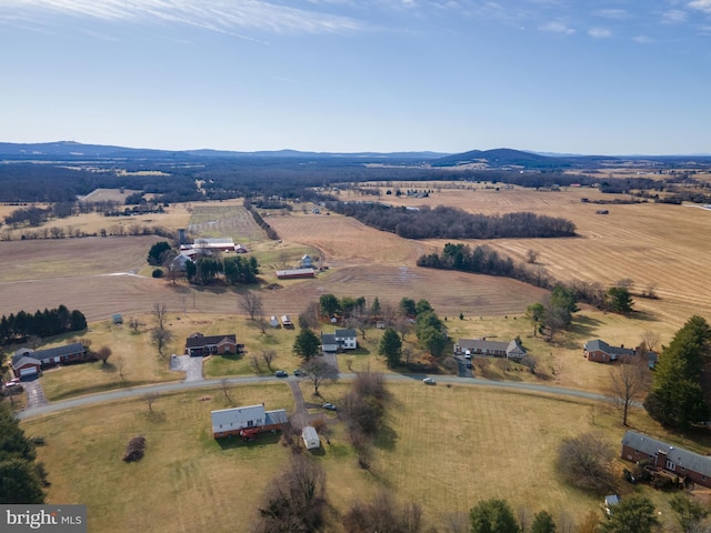 aerial view with a mountain view and a rural view