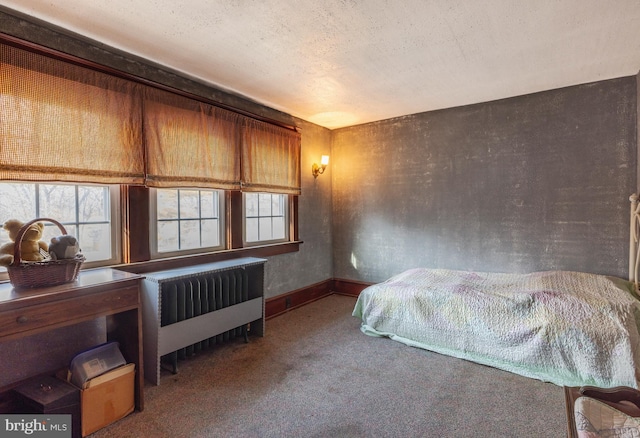 bedroom with carpet and a textured ceiling