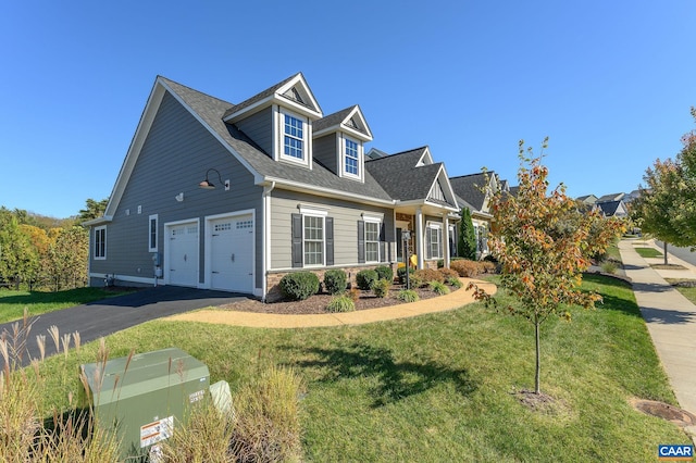 view of front of home featuring a garage and a front lawn