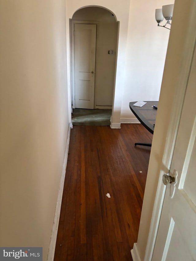 corridor with dark hardwood / wood-style flooring