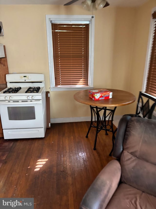 kitchen with dark wood-type flooring and gas range gas stove