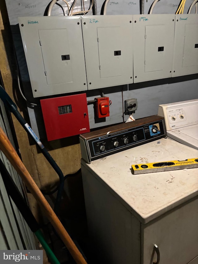 interior space featuring electric panel and washer and dryer