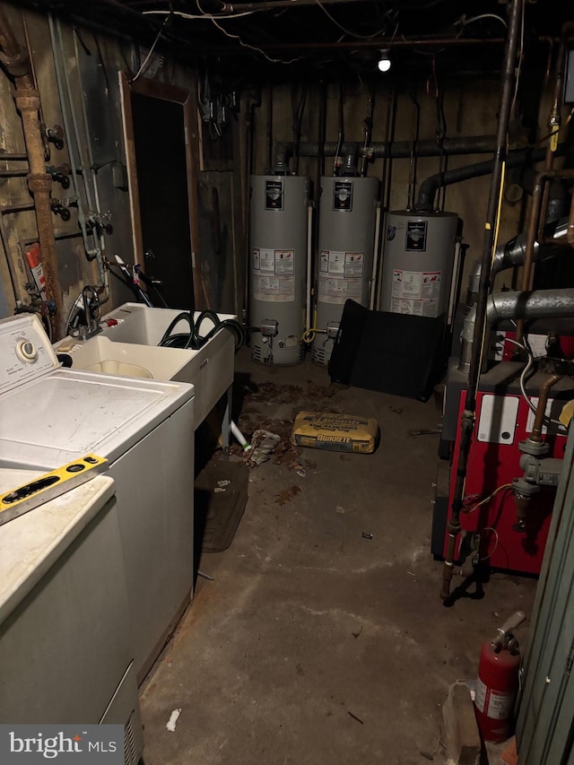 basement featuring washer / dryer and gas water heater