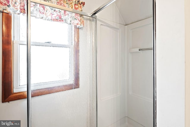 details featuring a shower with shower door