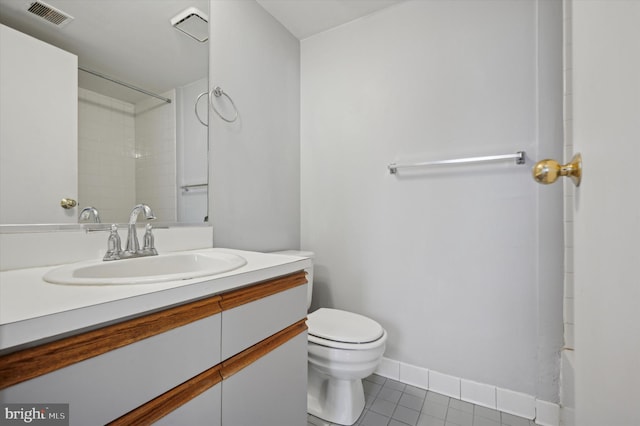 bathroom featuring tile patterned flooring, vanity, and toilet