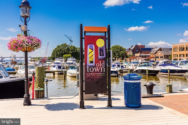 dock area featuring a water view