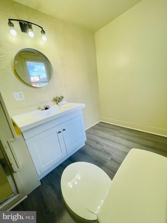 bathroom featuring vanity and hardwood / wood-style floors