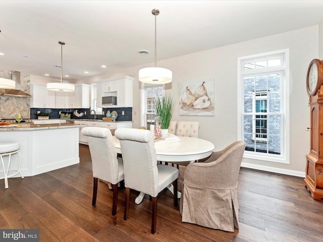 dining area featuring dark wood-type flooring