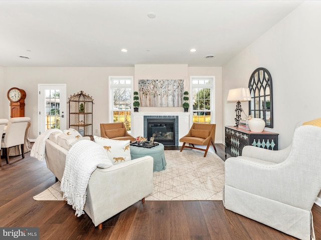 living room with light hardwood / wood-style floors and a wealth of natural light