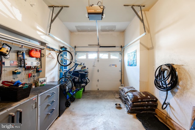 garage with a garage door opener