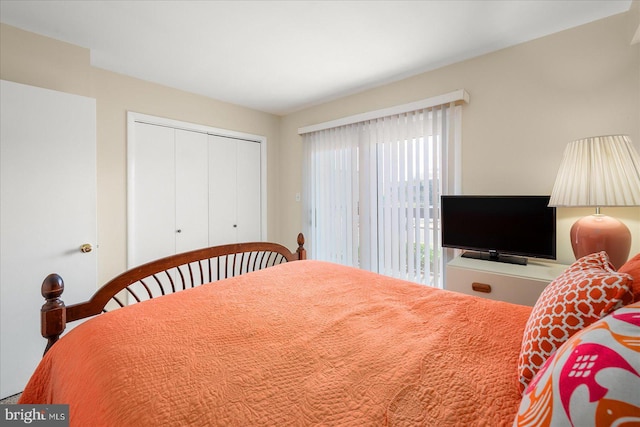 bedroom featuring access to exterior and a closet