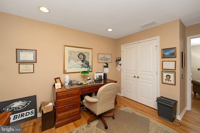 office featuring light wood-type flooring