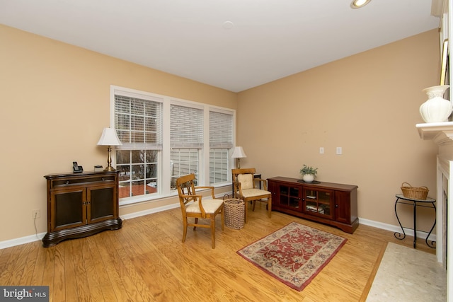 sitting room with hardwood / wood-style flooring