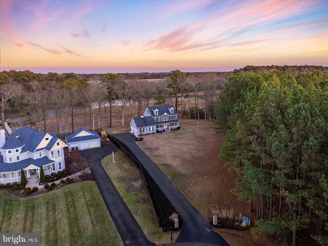 view of aerial view at dusk