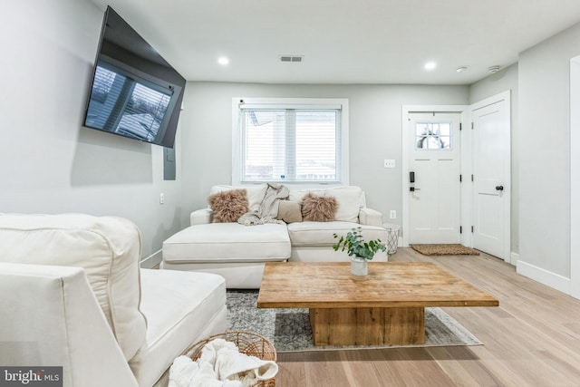 living room featuring light wood-type flooring